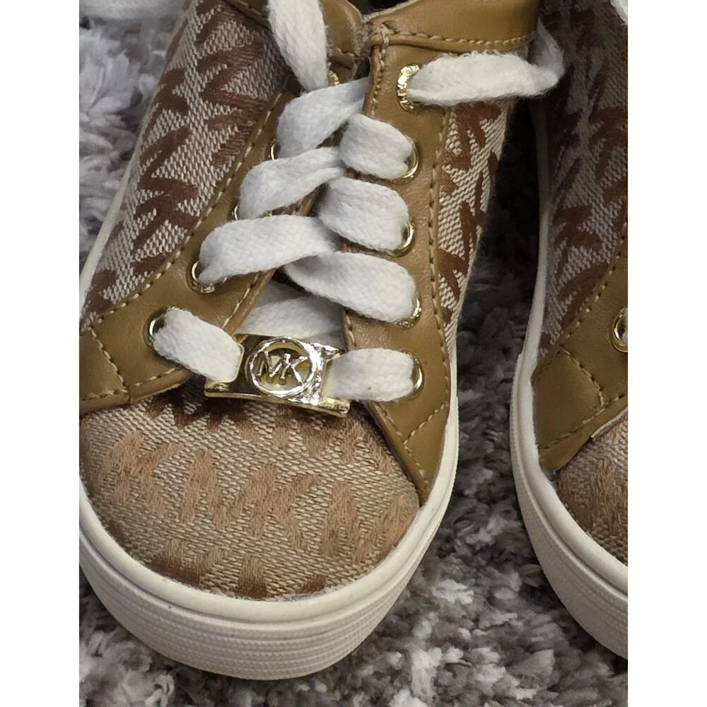 Michael Kors Girls Tan Monogram Logo Sneakers - Size 6